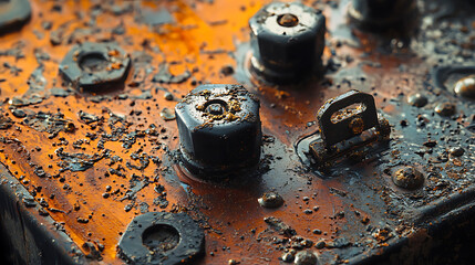 A rusted old device with a black knob on top