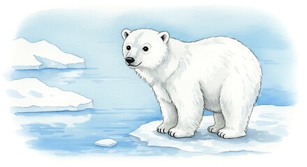 Polar bear illustration near ice floe