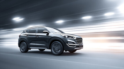 Modern SUV car in motion with blurred background