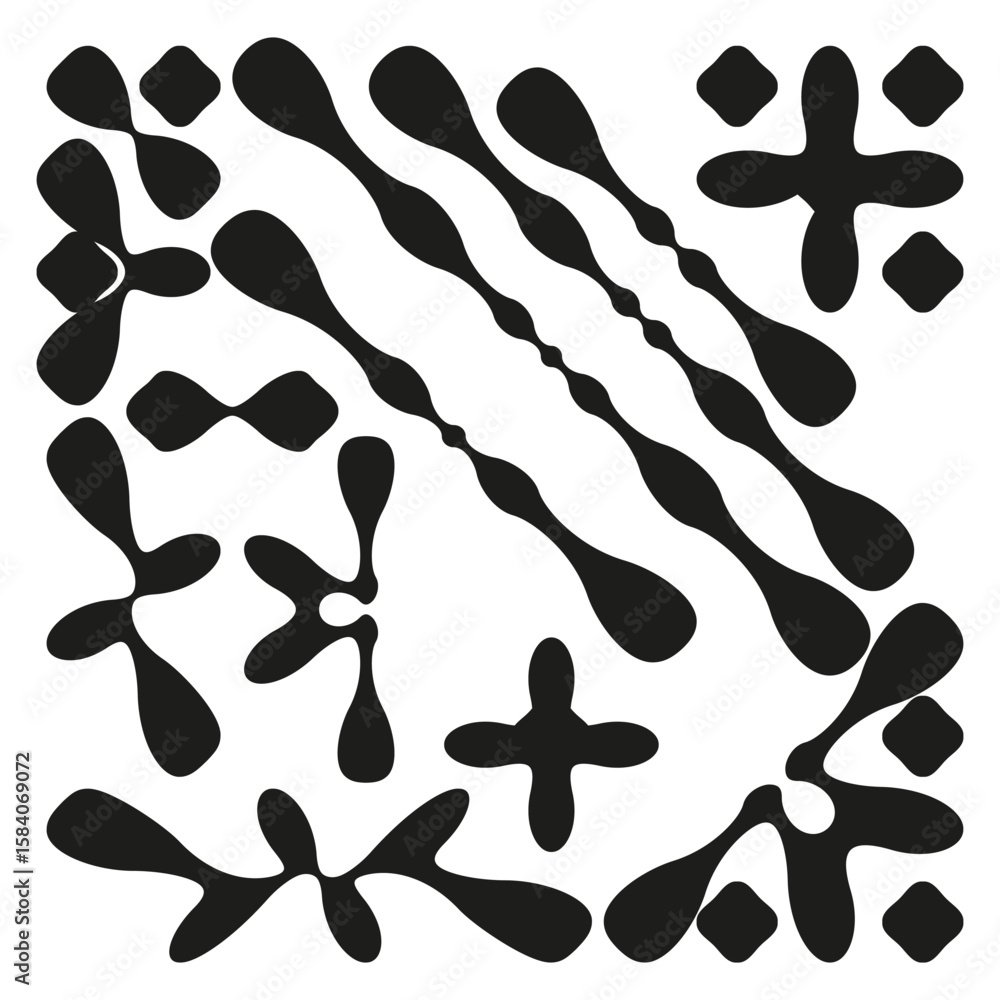 Poster abstract organic shapes. freeform black vector. blob liquid elements. random fluid illustration.