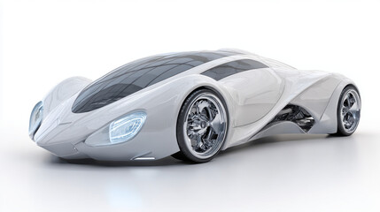 Futuristic white concept car with sleek design and advanced wheels
