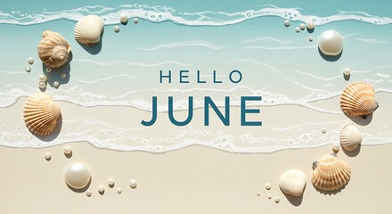 Beach-themed Hello June greeting with seashells