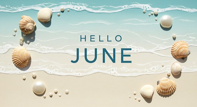 Beach-themed Hello June greeting with seashells