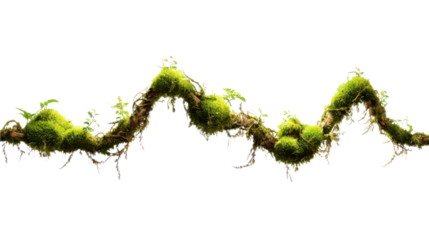 realistic tropical vine with mossy bark and natural rootlets isolated on transparent background
