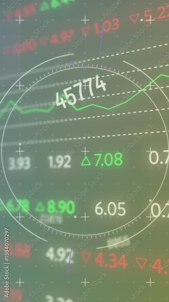 Poster animation of financial data processing over scope and grid