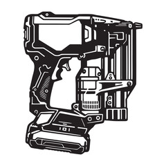 Silhouette image of a Nail Gun on a white background