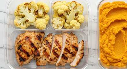 Grilled Chicken with Roasted Cauliflower and Mashed Butternut Squash Meal Prep Box for Healthy Eating