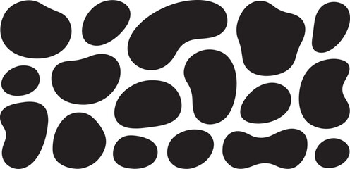 Fototapeta premium Collection of organic black blobs and irregular shapes scattered across a white background isolated on transparent background