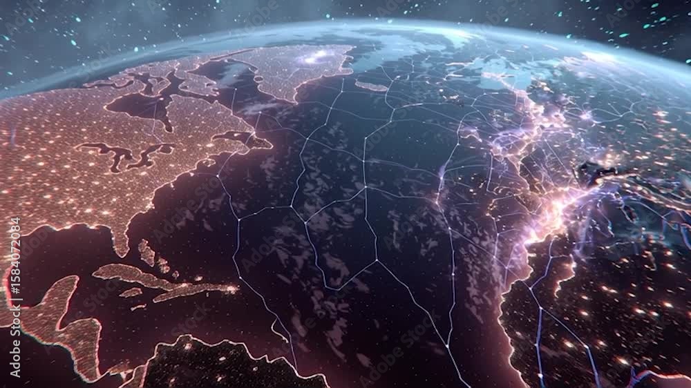 Canvas Prints ai neural networks covering planet illustration. global digital grid growing over earth looped net 3