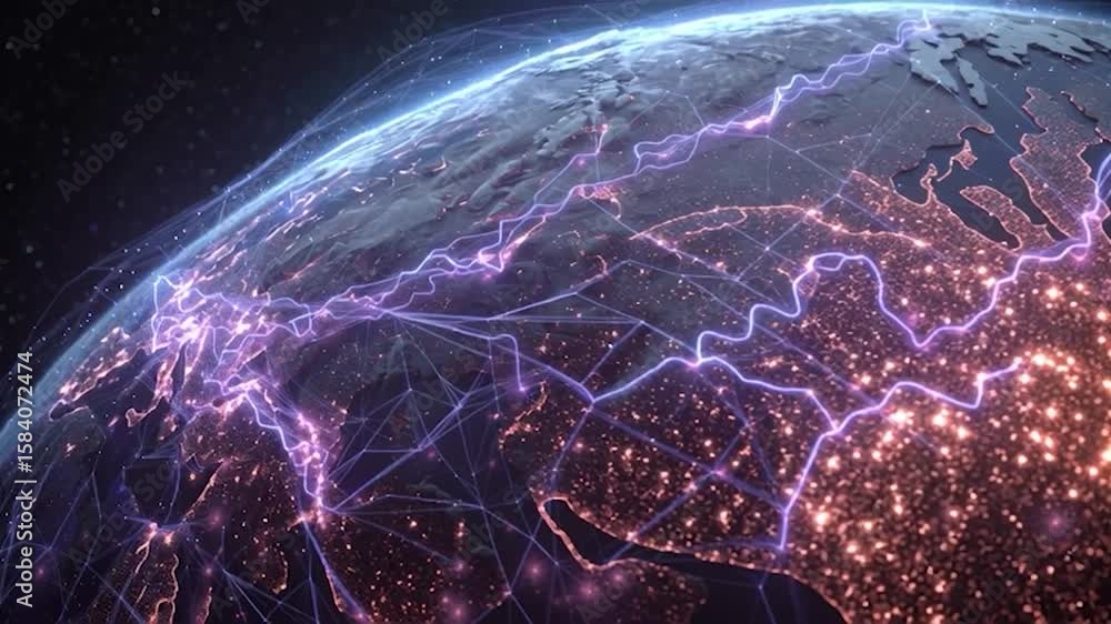 Canvas Prints ai neural networks covering planet illustration. global digital grid growing over earth looped net 3