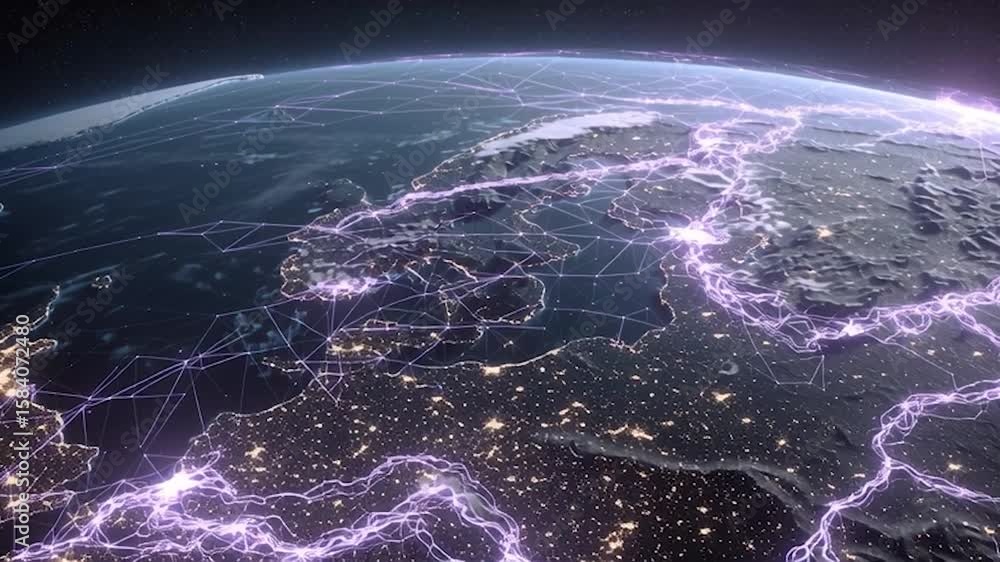 Canvas Prints ai neural networks covering planet illustration. global digital grid growing over earth looped net 3