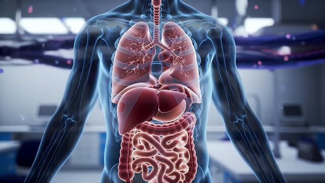 Detailed 3D Animation of Human Internal Organs in Medical Setting Lungs Liver and Intestines Anatomically Correct and Rendered for Healthcare Visualizations