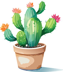 Watercolor cactus in pot