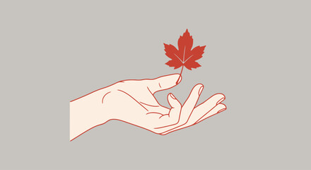 Fototapeta premium Delicate Touch: Hand Holding Autumn Leaf Illustration
