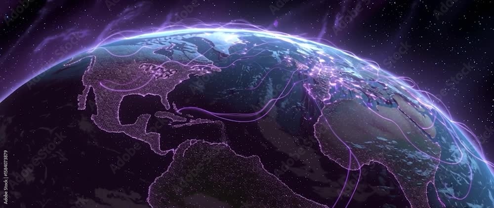 Canvas Prints anamorphic video ai neural networks covering planet illustration. global digital grid growing over e