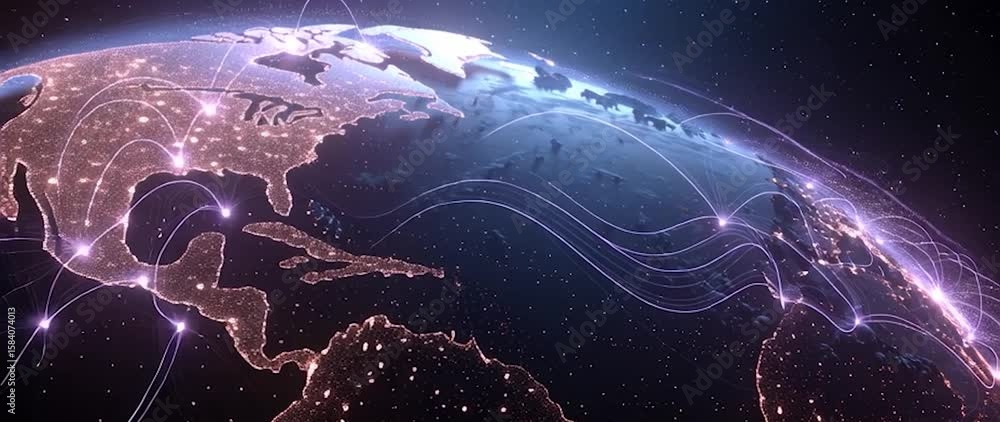 Canvas Prints anamorphic video ai neural networks covering planet illustration. global digital grid growing over e