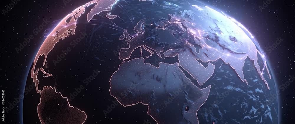 Canvas Prints anamorphic video ai neural networks covering planet illustration. global digital grid growing over e