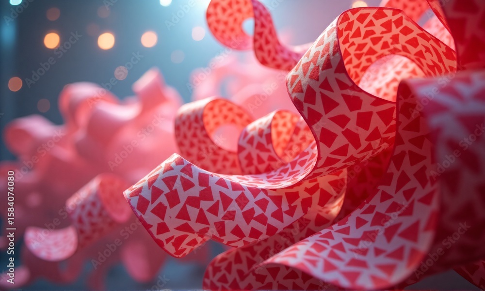 Aufkleber abstract image of swirling, pink ribbon-like forms with a geometric, fragmented pattern. soft lighti