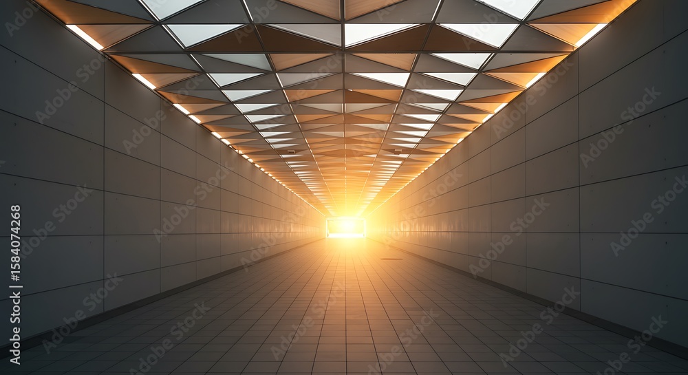 Aufkleber modern elegant triangle wood columns roof structure on tiled concrete cement floor glowing orange li