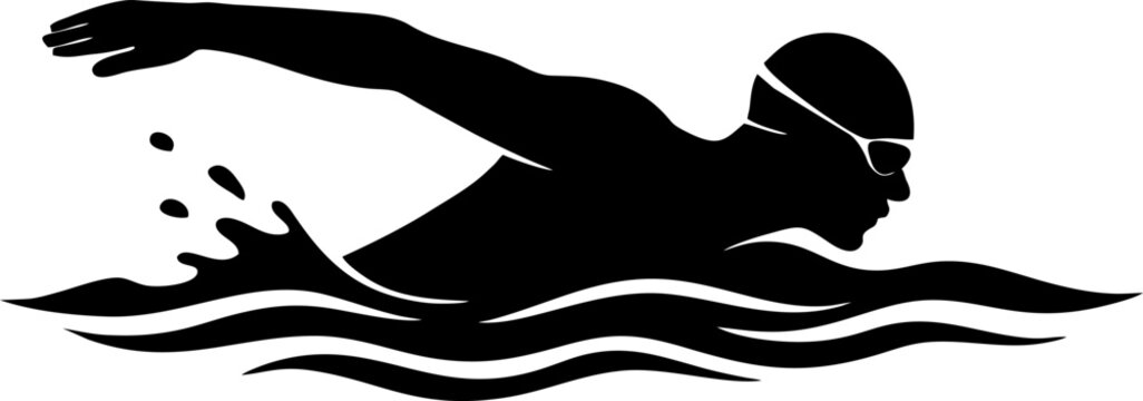 Dynamic Silhouette of a Swimmer in Action – Water Sports Illustration