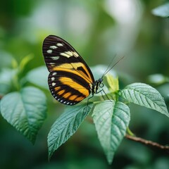 Obraz premium Butterfly on Green Leaves