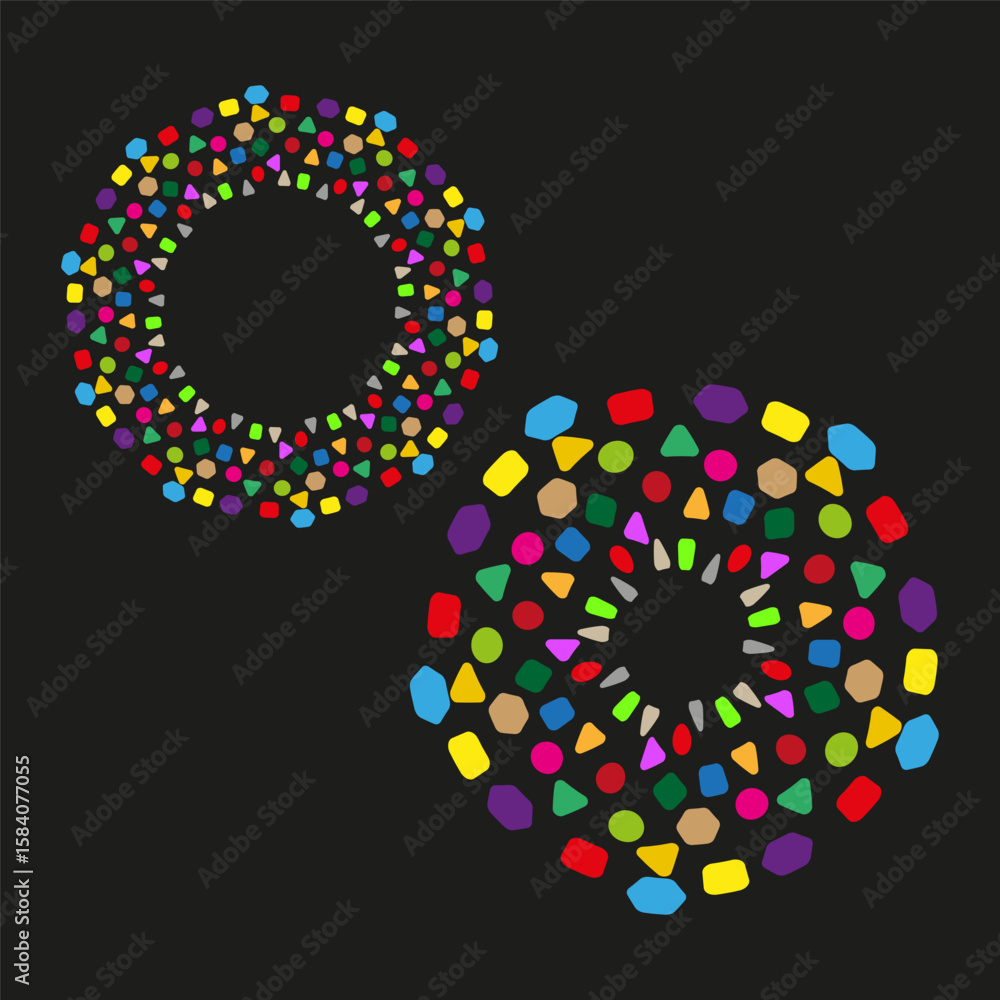 Poster colorful dot circles. abstract confetti pattern. festive decor element. vector splatter design.