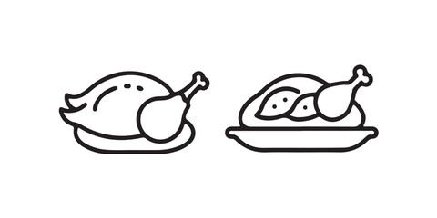 Christmas Roast Chicken Icons Collection, Turkey Dinner Icon Pack  Minimal Design, vector illustration eps 10.