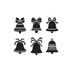 Festive Christmas Bells Silhouettes for Design.A set of six stylized Christmas bell silhouettes, perfect for holiday designs.