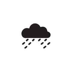 Simple black and white rain cloud icon.A simple, black and white graphic of a dark rain cloud with rain falling from it.