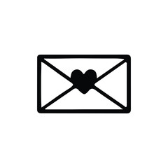Hand-drawn envelope with a heart, perfect for Valentine's Day.Simple black and white line art illustration of an envelope with a heart design.