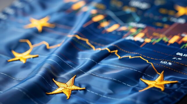 Eu flag with stock market chart and growth arrows symbolizing economic growth in europe