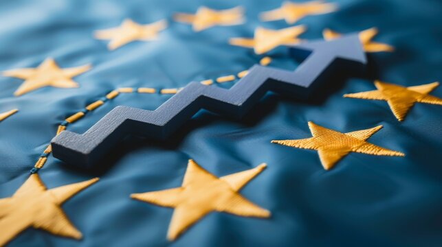 European economic growth eu flag with stock market charts and ascending growth arrows