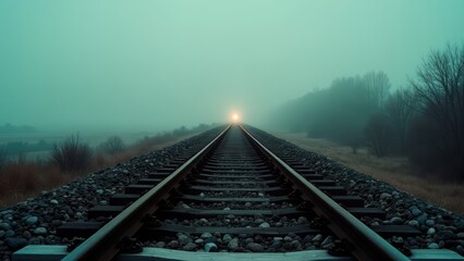 Fototapeta premium Foggy train tracks disappearing into the distance