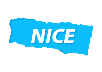 Ripped blue paper reveals "Nice" message	
