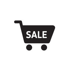 A black shopping cart icon with the word sale prominently displayed in white, symbolizing a retail promotion or discount