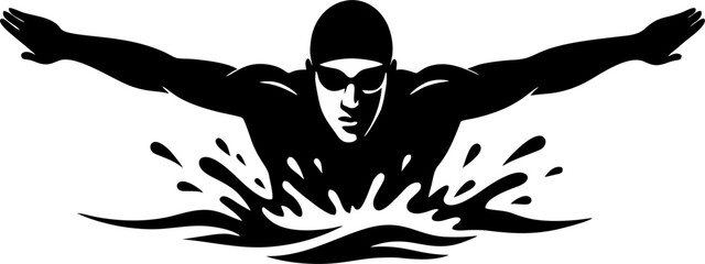 Silhouette of a Swimmer Performing the Butterfly Stroke
