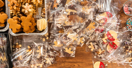 Christmas Cutout Cookies Dipped in Chocolate, Nut-Topped, Neatly Packaged