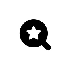 Circle-shaped icon with star inside magnifying glass representing search for rated or top content