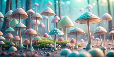 Enchanted Forest Floor A Mystical Collection of Luminescent Fungi in a Dreamlike Setting