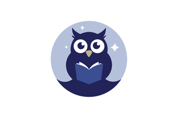 Fototapeta premium Owl Reading A Book Under Moonlight On White