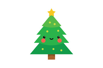 Kawaii Christmas Tree With Decorations And Smiling Face