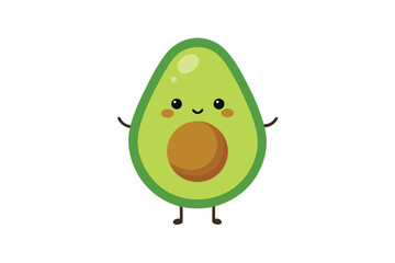 Kawaii Avocado With Smiling Face And Little Leaves