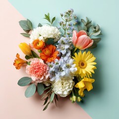 Obraz premium Floral Bouquet on Pink and Blue Background
