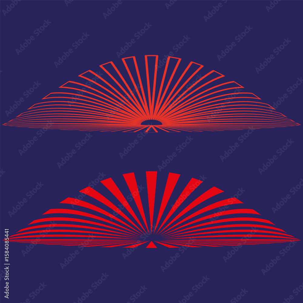 Poster radial fan patterns. geometric segment vector. abstract wave design. bold color illustration.
