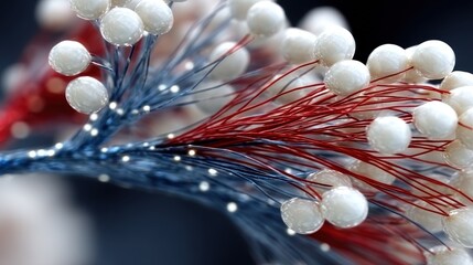  A mesmerizing digital art piece depicting a complex network of interconnected nodes and glowing fibers, evoking a sense of intricate connectivity and technological advancement.