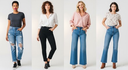 Obraz premium Women wearing different styles of jeans