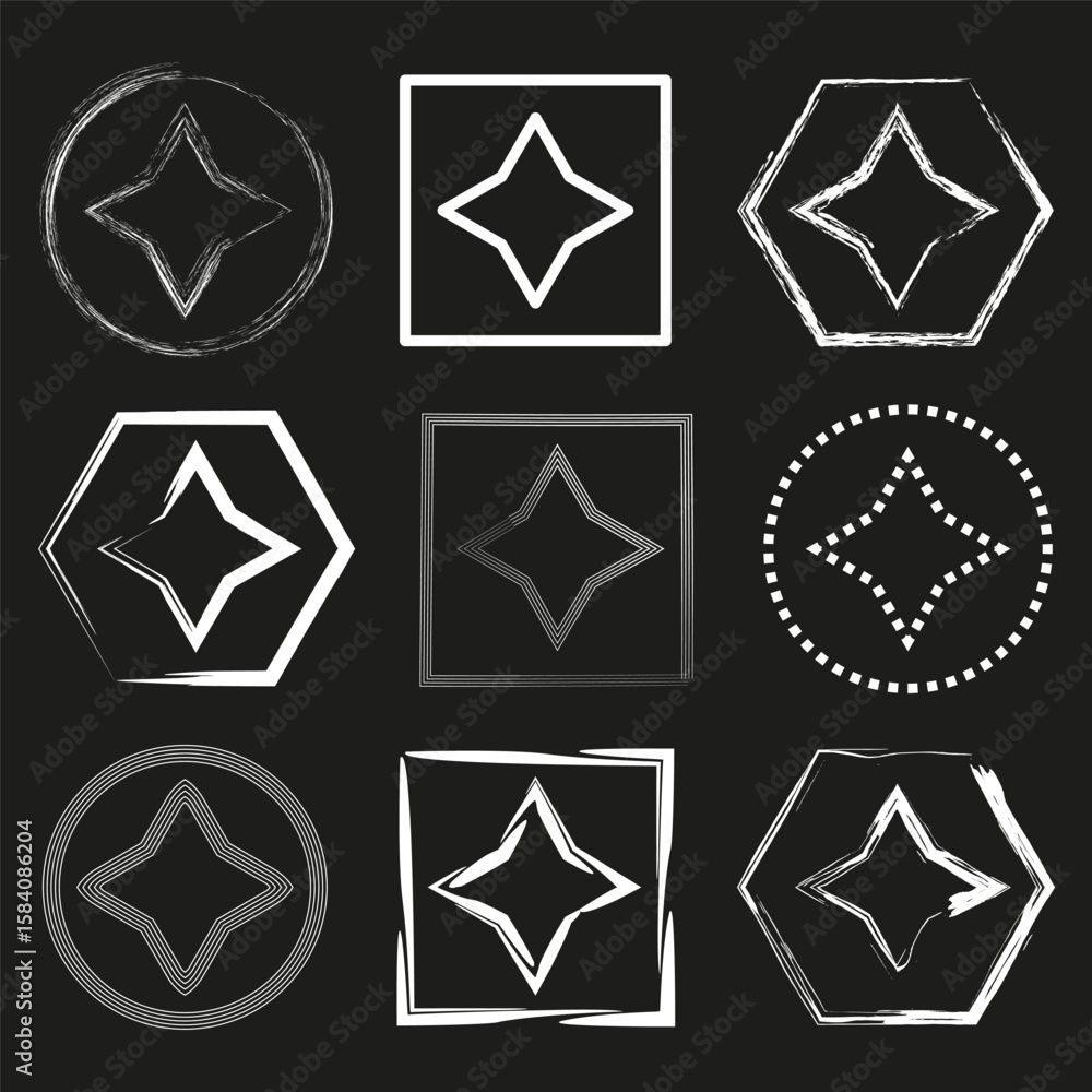 Poster geometric shapes vector. star circle hexagon. abstract dark elements. modern symbol set.