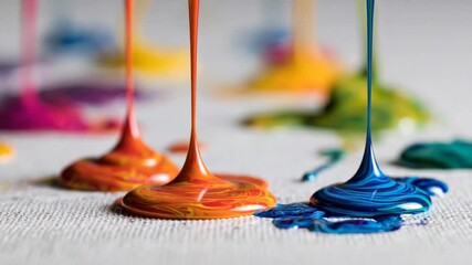 Colorful liquid paint dripping and creating artistic patterns with vibrant colors and canvas - Powered by Adobe