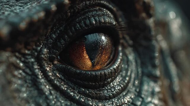 Captivating Close-Up of a Dinosaur's Eye - Mesmerizing Detail and Reptilian Texture Showcased