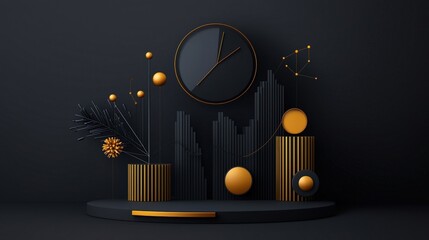 Modern Abstract Composition Featuring Geometric Shapes and Dark Color Palette